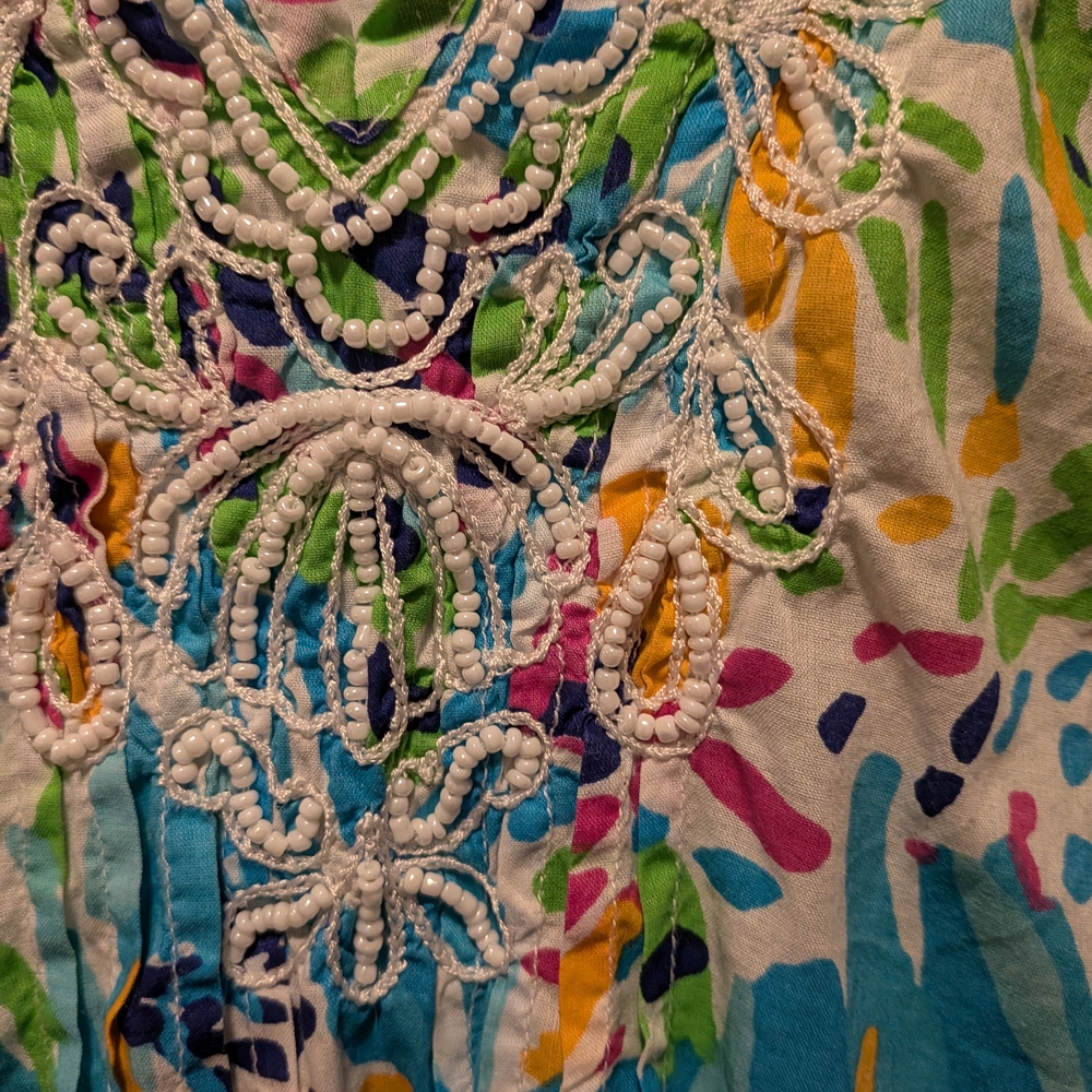 Lilly Pulitzer Tunic Embroidery Beaded Pintucking  XL 3/4 Sleeve - Picture 2 of 10